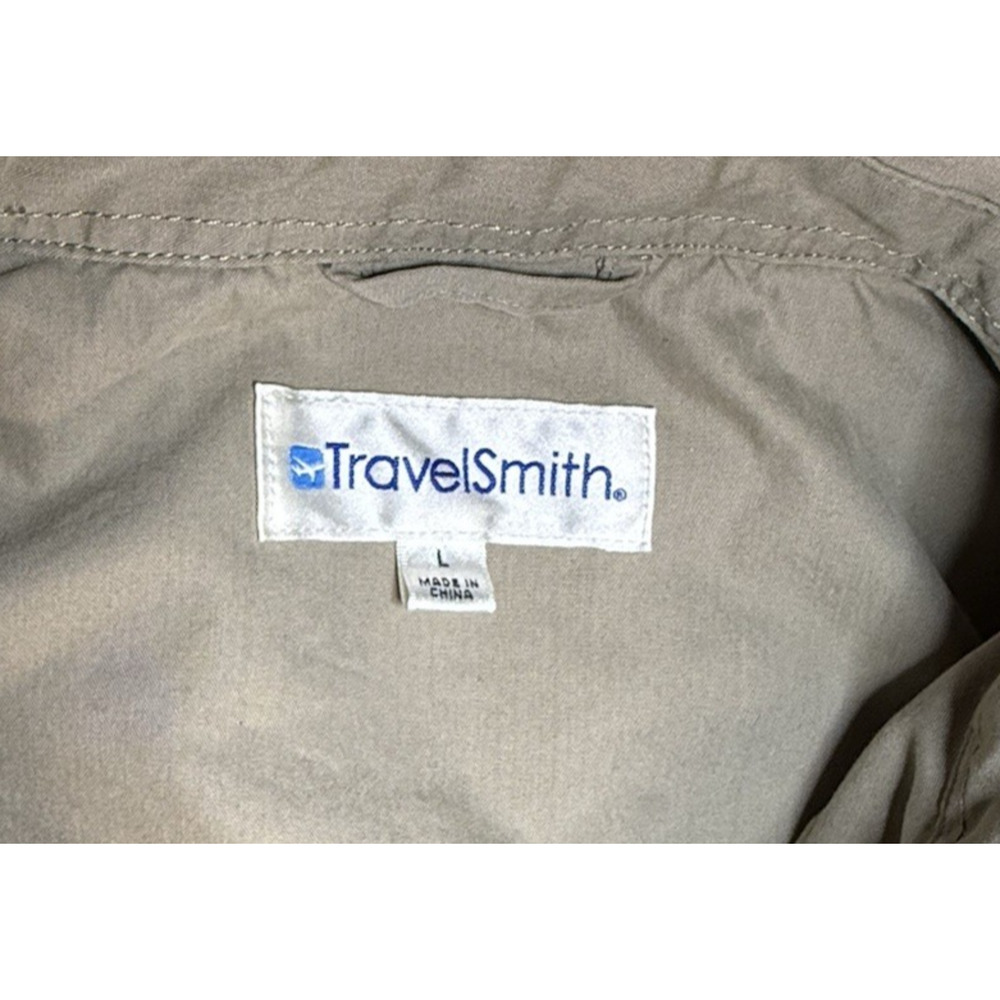 Vtg Travel Smith Mens Tan Khaki Safari Utility Bush Cargo Shirt Jacket Large EUC - Picture 2 of 2
